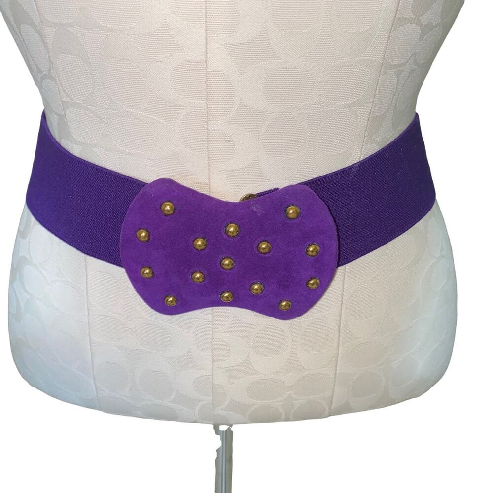 Prestige Vintage Elastic Studded Embellished Belt Purple  length 27", width 2"